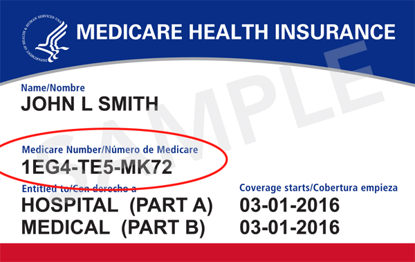 An example Medicare card showing the location of the Medicare Number. The number is 11 characters and appears below your name.